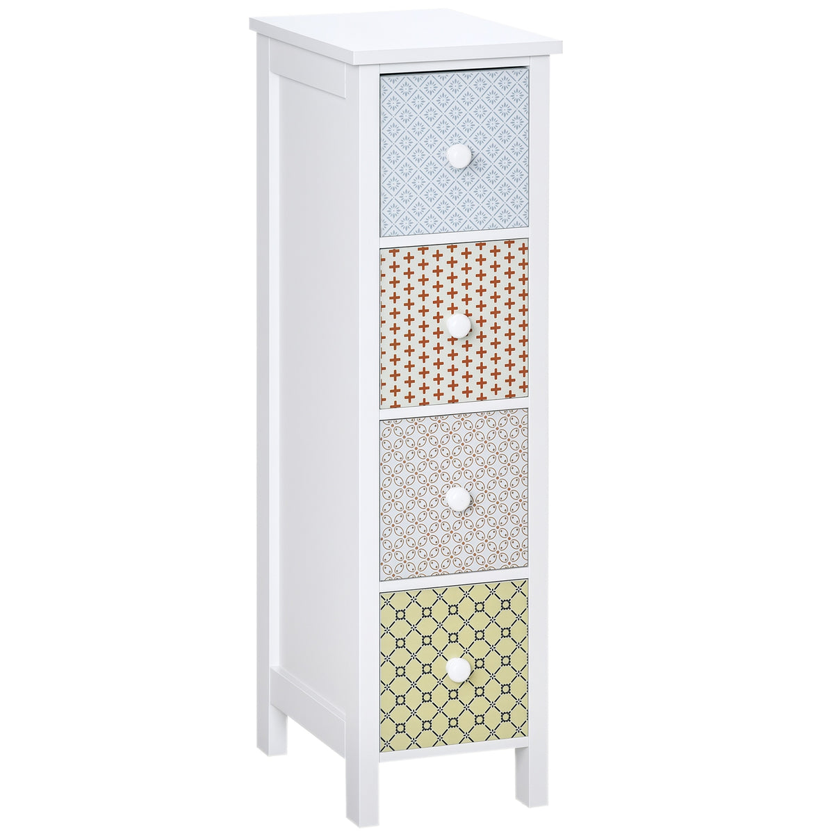 Slim multicolour four-drawer chest with geometric print drawer fronts