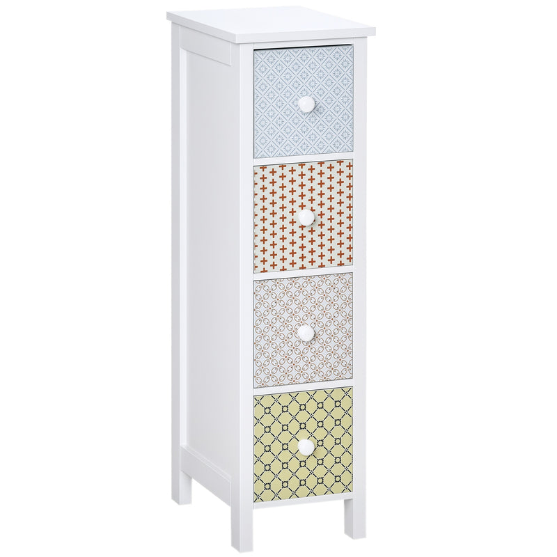 Slim multicolour four-drawer chest with geometric print drawer fronts