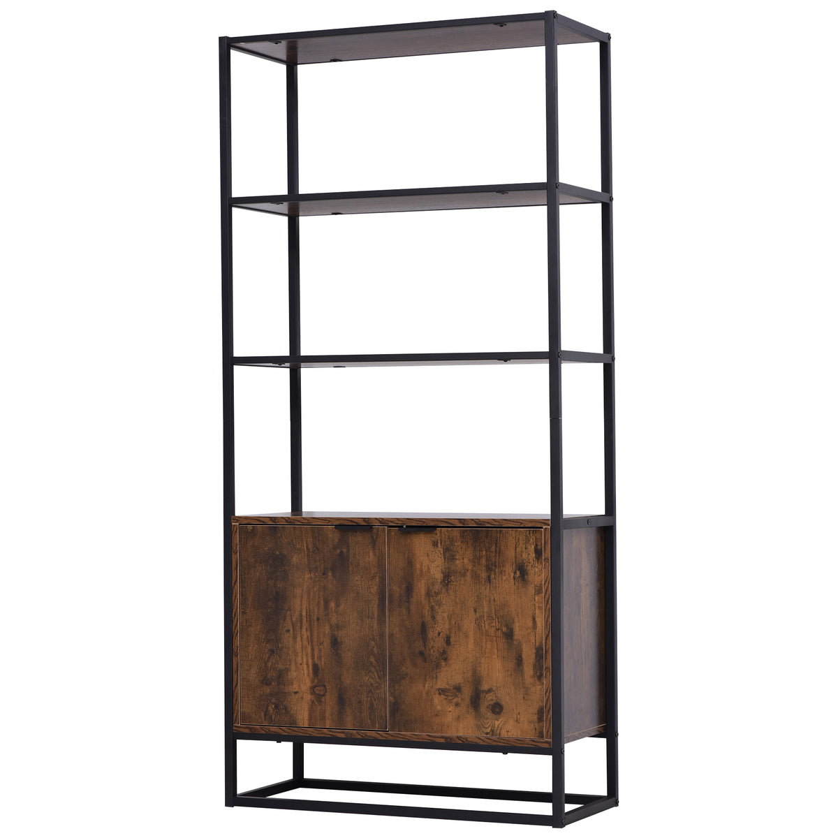 162.5 cm Industrial Bookcase with 3 Shelves & Cupboard – Rustic Brown