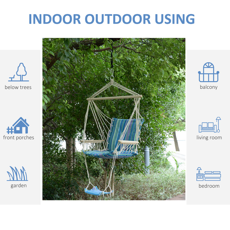 Outsunny Hanging Rope Chair with Soft Padded Seat & Backrest, Portable Garden Hammoc Chair with Wooden Support Bar – view 5