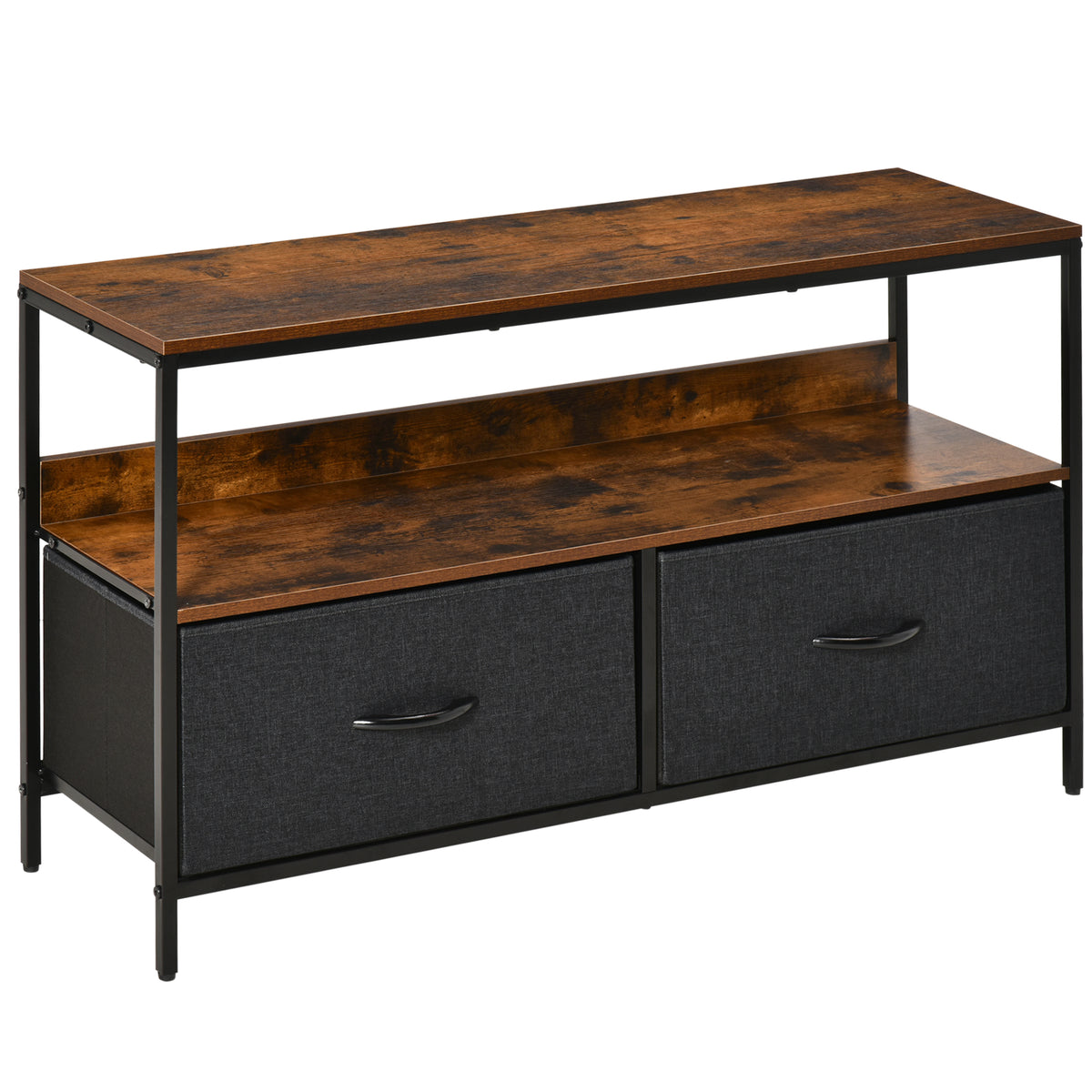 98 cm TV Stand with 2 Foldable Fabric Drawers – Rustic Brown