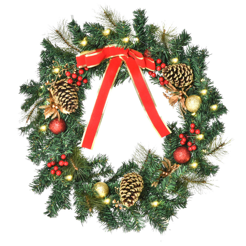 60cm Light-Up Christmas Wreath hanging on display