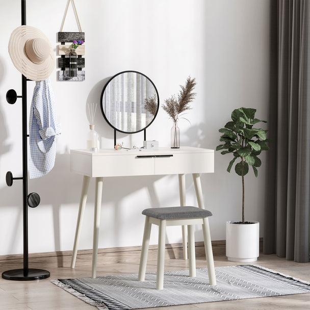 Round-mirror dressing table and stool – image 2