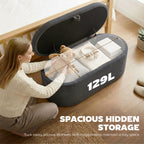 Storage Ottoman, Corduroy Upholstered Ottoman Storage Box with Padded Seat, 105 x 51 x 49 cm, Dark Grey