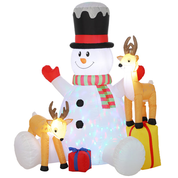 7ft Snowman and Reindeer Christmas Inflatable on a white background