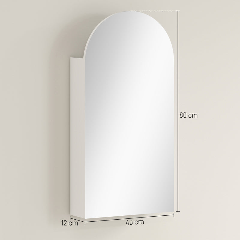 Arched mirror cabinet with glass shelves in white – image 3