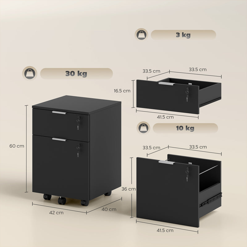 HOMCOM Two-Drawer Lockable Filing Cabinet - Black – view 3