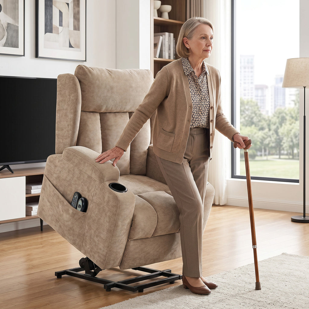 HOMCOM Power Lift Recliner Chair with Vibration Massage and Heat, Chenille Riser and Recliner Armchair for Elderly, Brown
