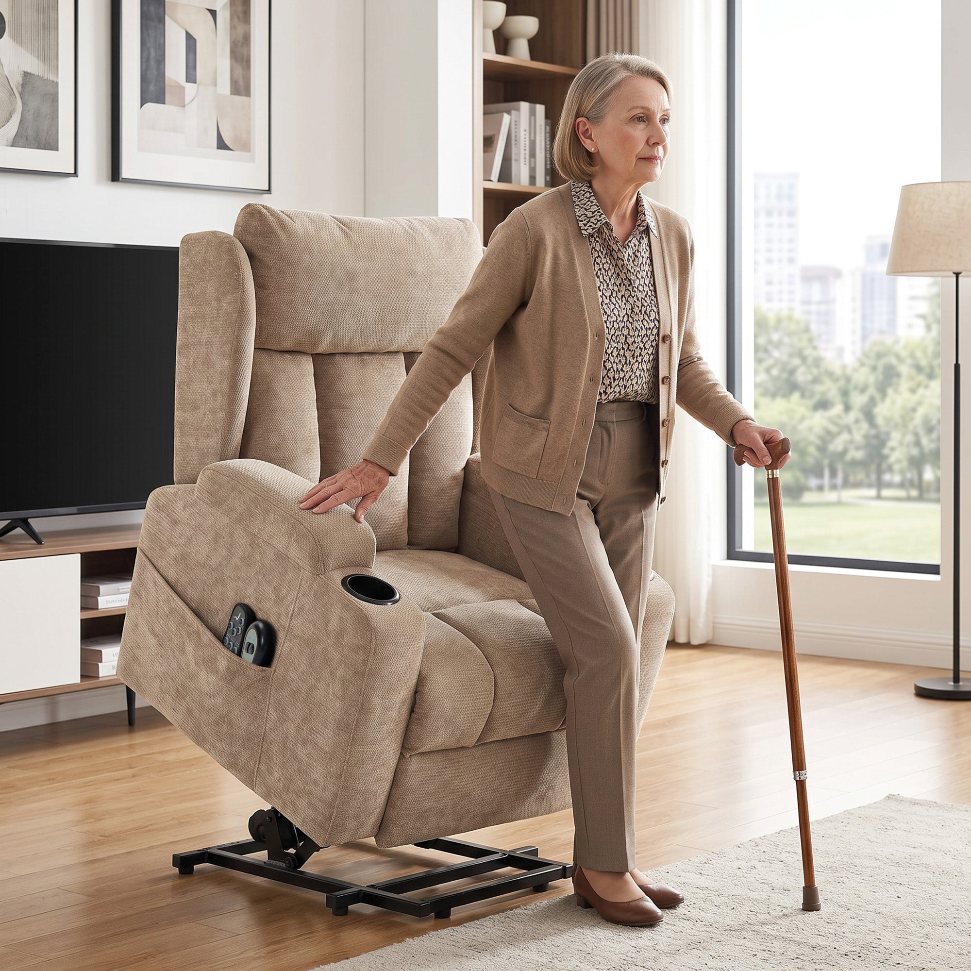 HOMCOM Power Lift Recliner Chair with Vibration Massage and Heat, Chenille Riser and Recliner Armchair for Elderly, Brown