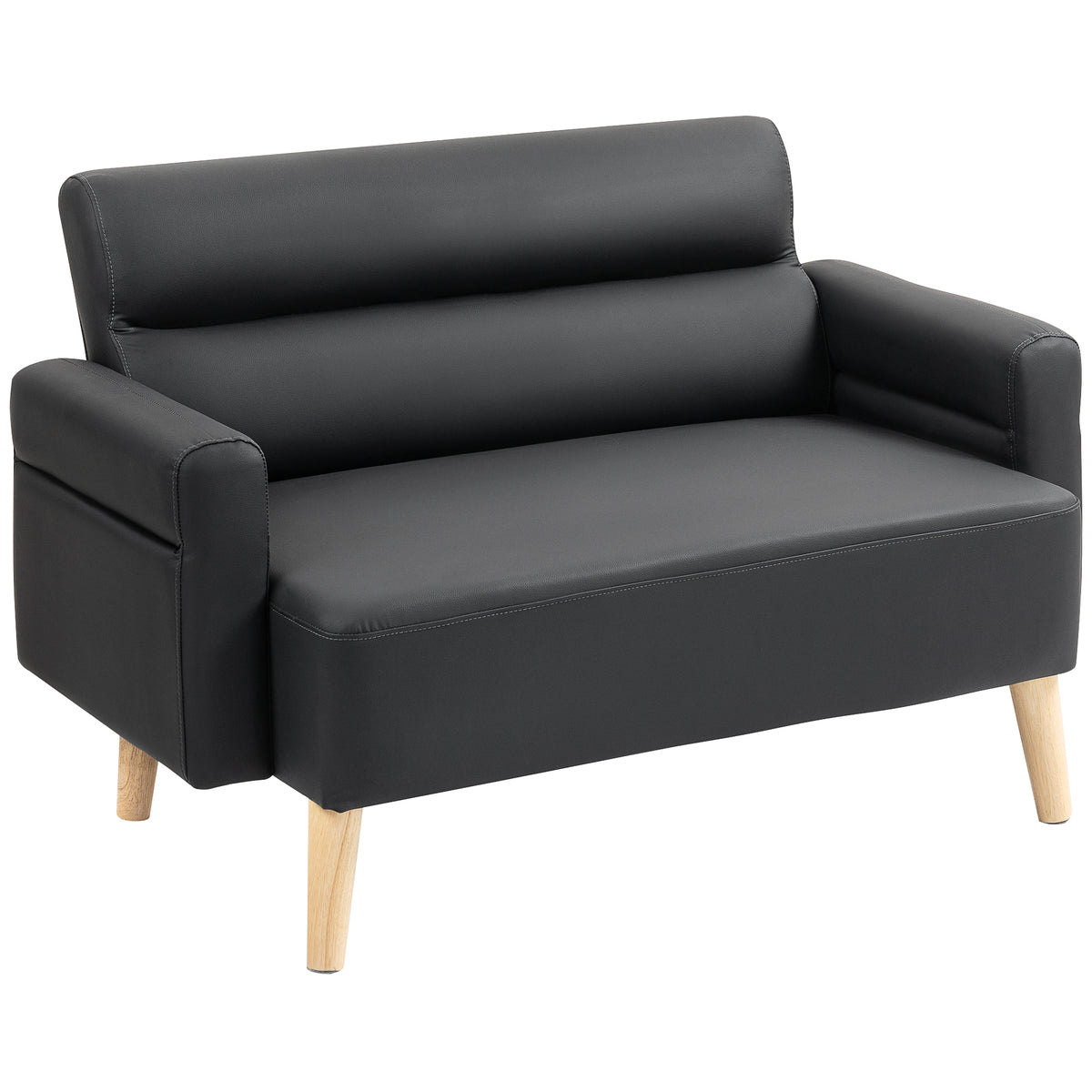 117 cm Compact Faux Leather 2-Seater Sofa – Black