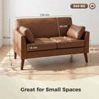 2 Seater Sofa, 132 cm Modern Small Sofa with Solid Wood Legs and 2 Pillows for Small Space, Brown