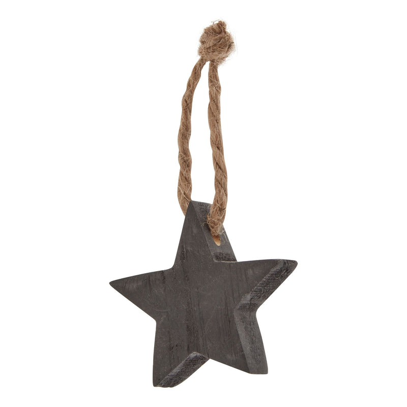 Black wooden star decoration on a jute loop