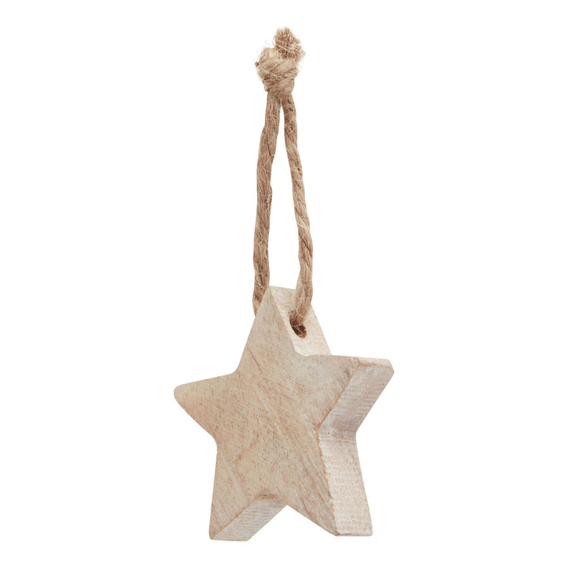 Natural wood star decoration on a jute loop