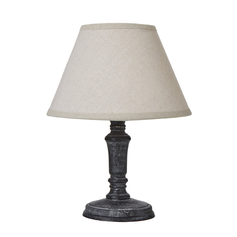 Palmyra distressed black mini table lamp with linen shade