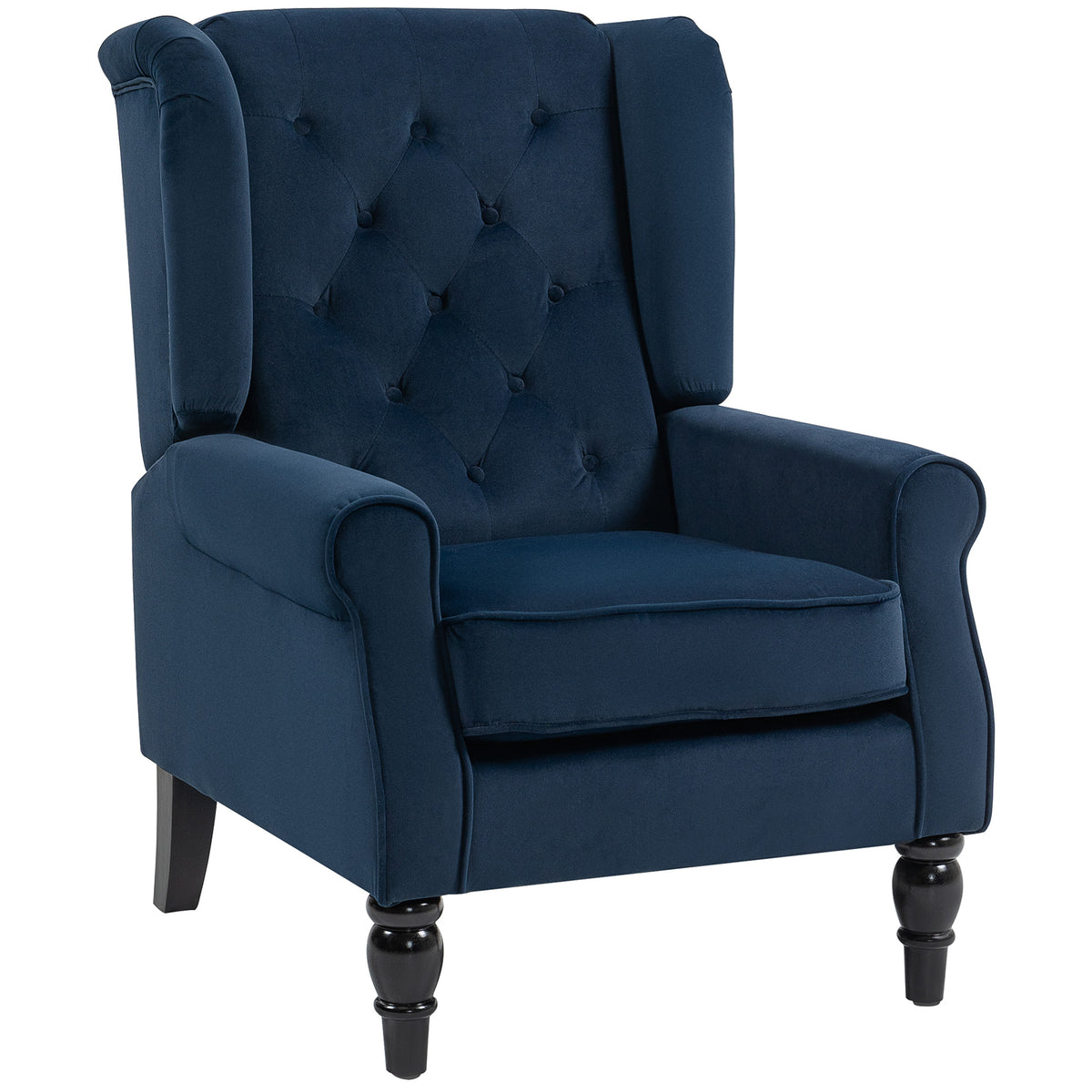 Velvet Tufted Wingback Accent Chair – Dark Blue