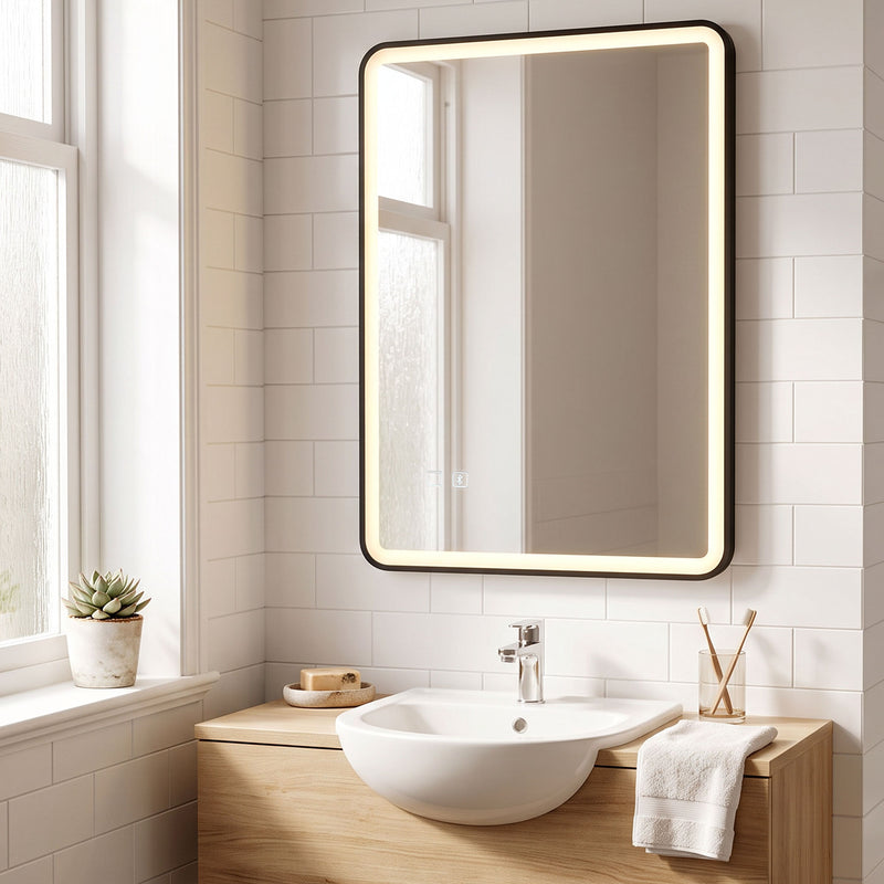 HOMCOM Bathroom Mirror with LED Lights, 100x70cm Rectangle Bathroom Mirror, Dimmable, Bluetooth, Anti-Fog, Black – view 9