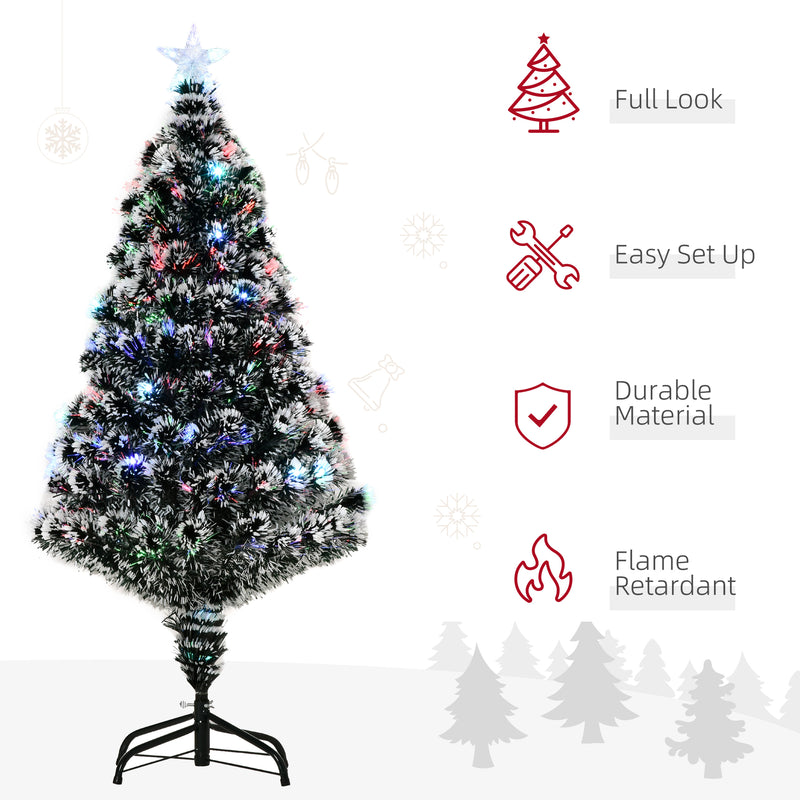 HOMCOM 4ft Artificial Prelit Christmas Tree, Snow Xmas Tree with Colourful LED Lighting Fiber Optics, Green White – view 6