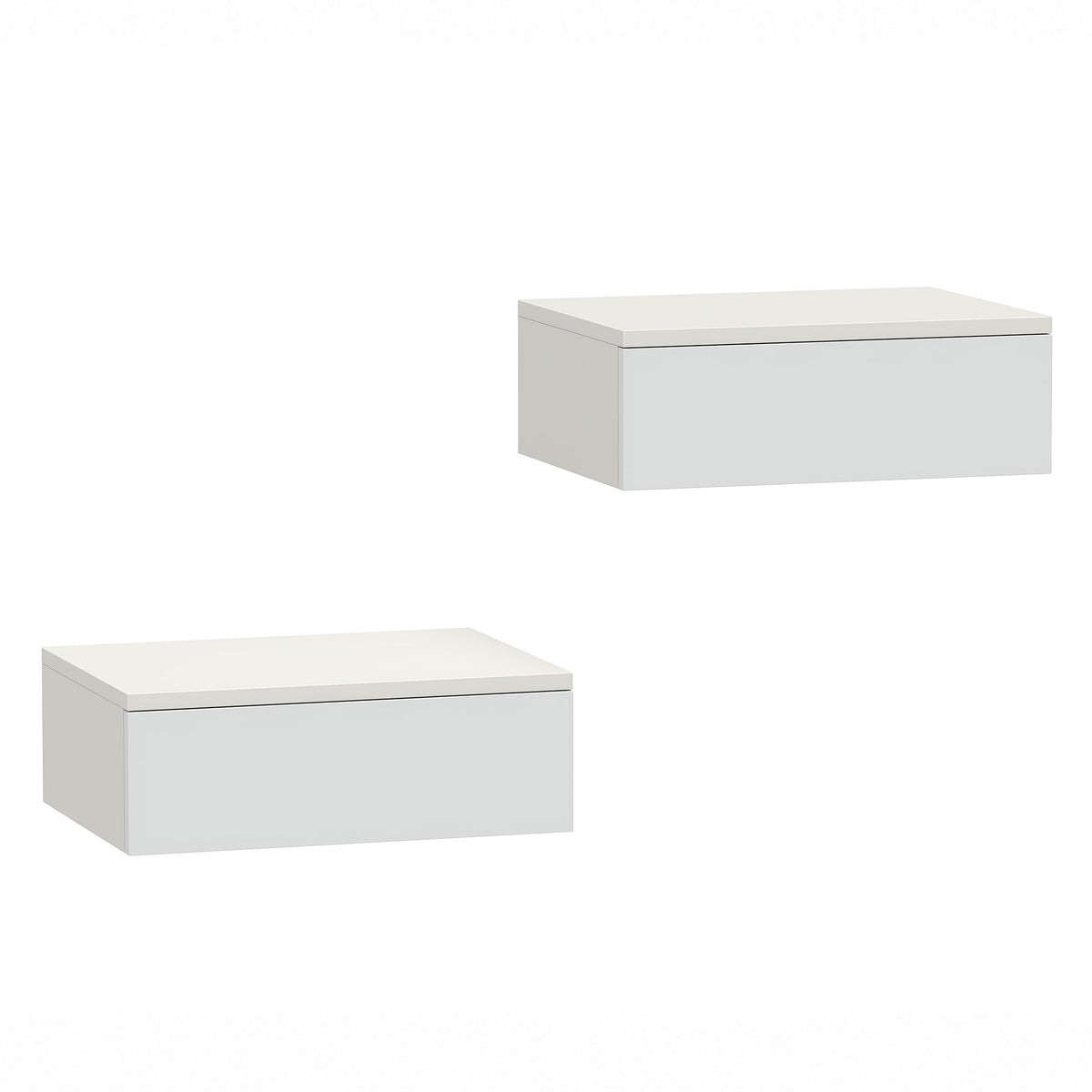 Set of 2 white high gloss floating bedside tables with handle-free drawers