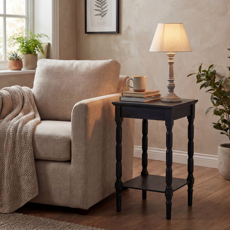 Pella Wooden Table Lamp with Linen Shade – 38cm, styled room view
