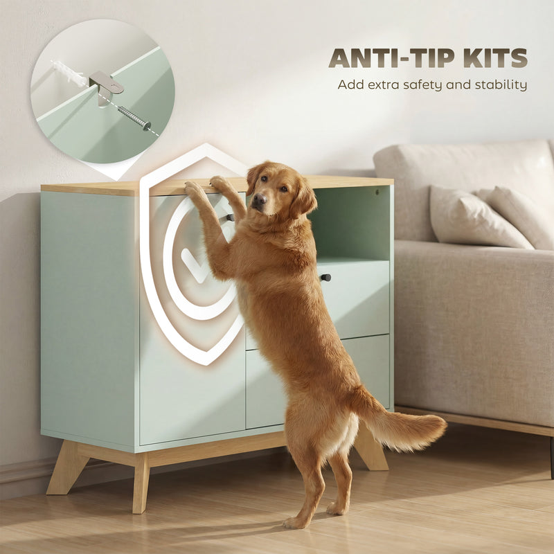 HOMCOM Sideboard Storage Cabinet, 80 cm Buffet Cabinet with 2 Drawers, Open Compartment, Adjustable Shelf, Light Green – view 8