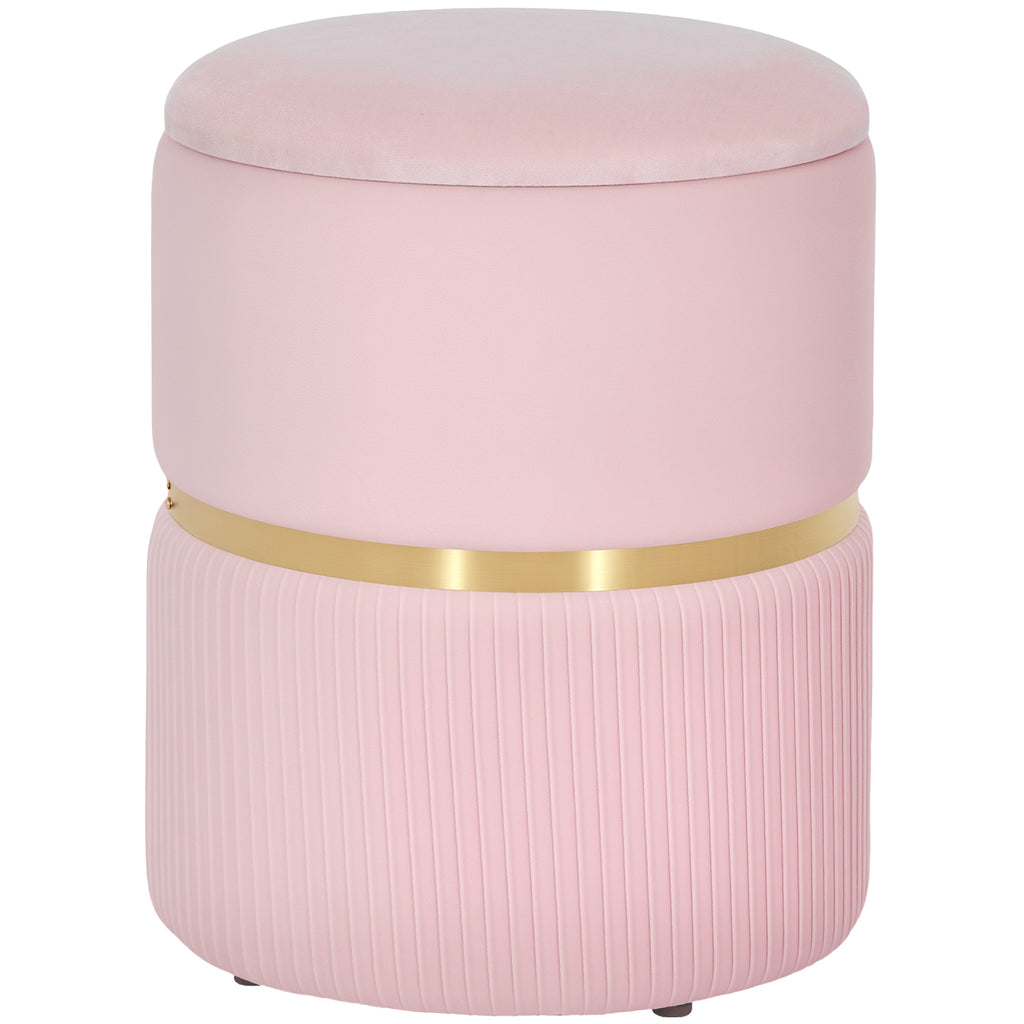 Velvet-Feel Storage Ottoman - Pink