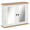 White wall-mounted mirror cabinet with two mirrored doors and wood-effect top and bottom panels