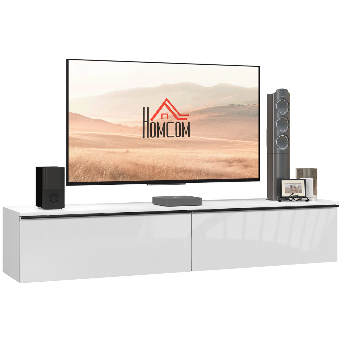 160 cm High Gloss Floating TV Unit – White