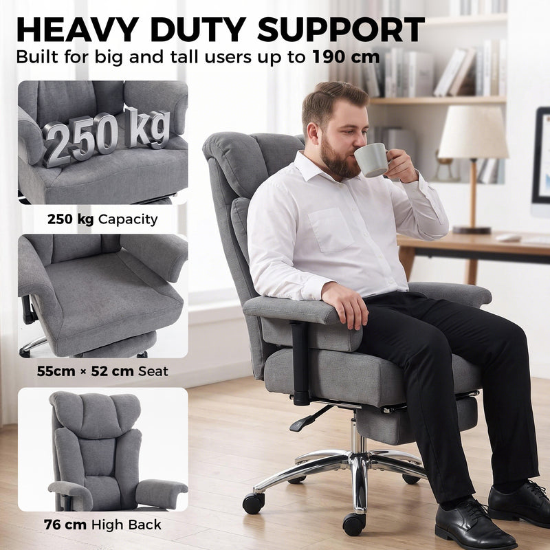 HOMCOM Big and Tall Office Chair, 250 kg Heavy Duty Executive Desk Chair with Adjustable Armrests and High Back, Dark – view 4
