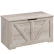 Grey wood-effect 100L storage chest with safety hinge and flat seat lid