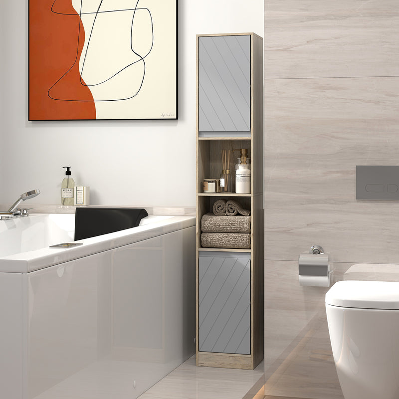 Narrow grey and oak bathroom cabinet – image 8