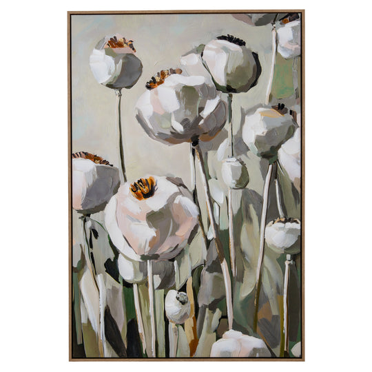 Poppy Heads hand-painted framed canvas, detail view 2