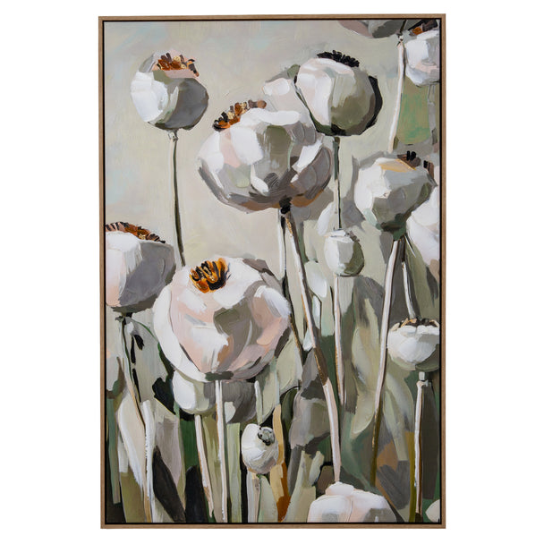 Poppy Heads hand-painted framed canvas, detail view 2