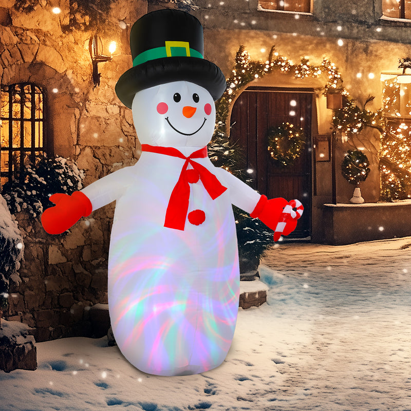 8ft Snowman Christmas Inflatable in a festive outdoor setting
