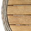 Close-up of the slatted wooden top and woven edge