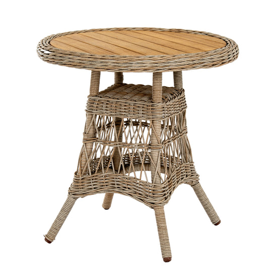 Provence round woven bistro table with a wooden top