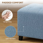 Small Ottoman, Square Footstool with Side Pocket, Rubber Wood Legs and Padded Seat for Living Room, Dark Blue