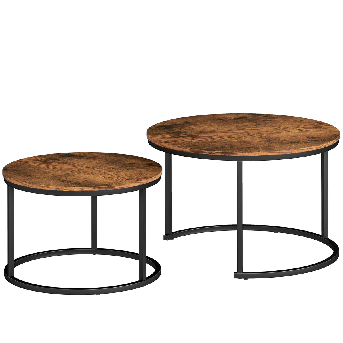 Set of 2 Round Nesting Coffee Tables – Rustic Brown