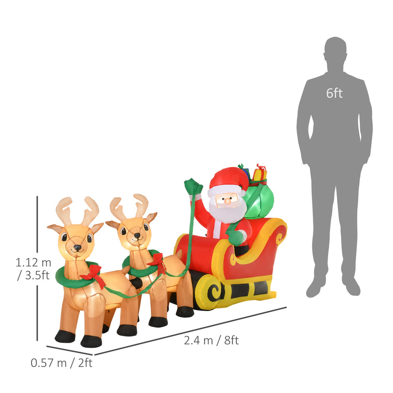 Size diagram of the 8ft Santa sleigh and reindeer Christmas inflatable