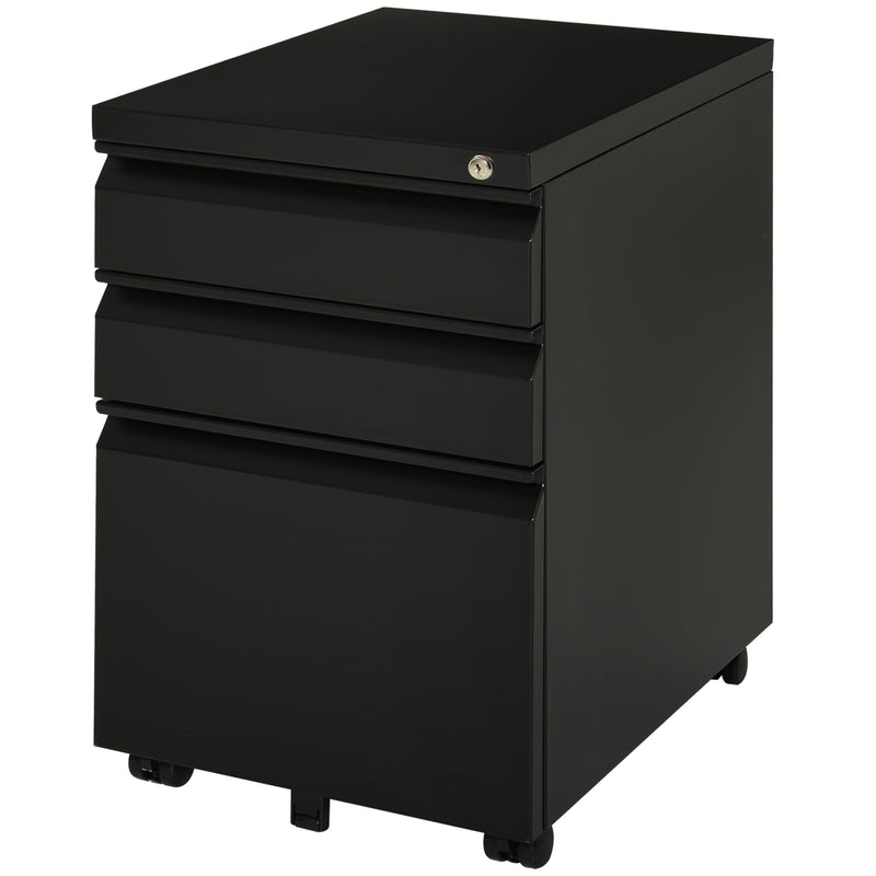 Black anti-tilt steel 3-drawer mobile filing cabinet with top lock and castors
