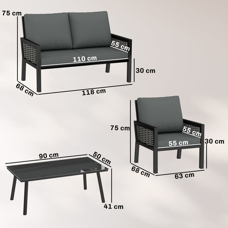 Outsunny 4 Seater Rattan Garden Furniture Set with 2 Armchairs, Loveseat, Coffee Table, Garden Sofa Set with Cushions – view 3