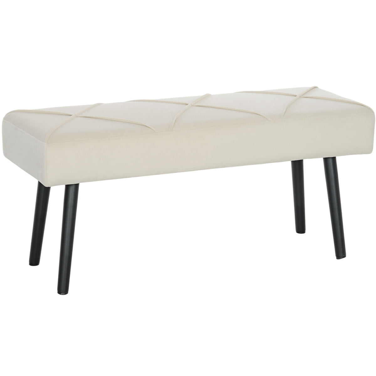 100 cm Velvet End-of-Bed Bench with X-Stitch Detail – Cream