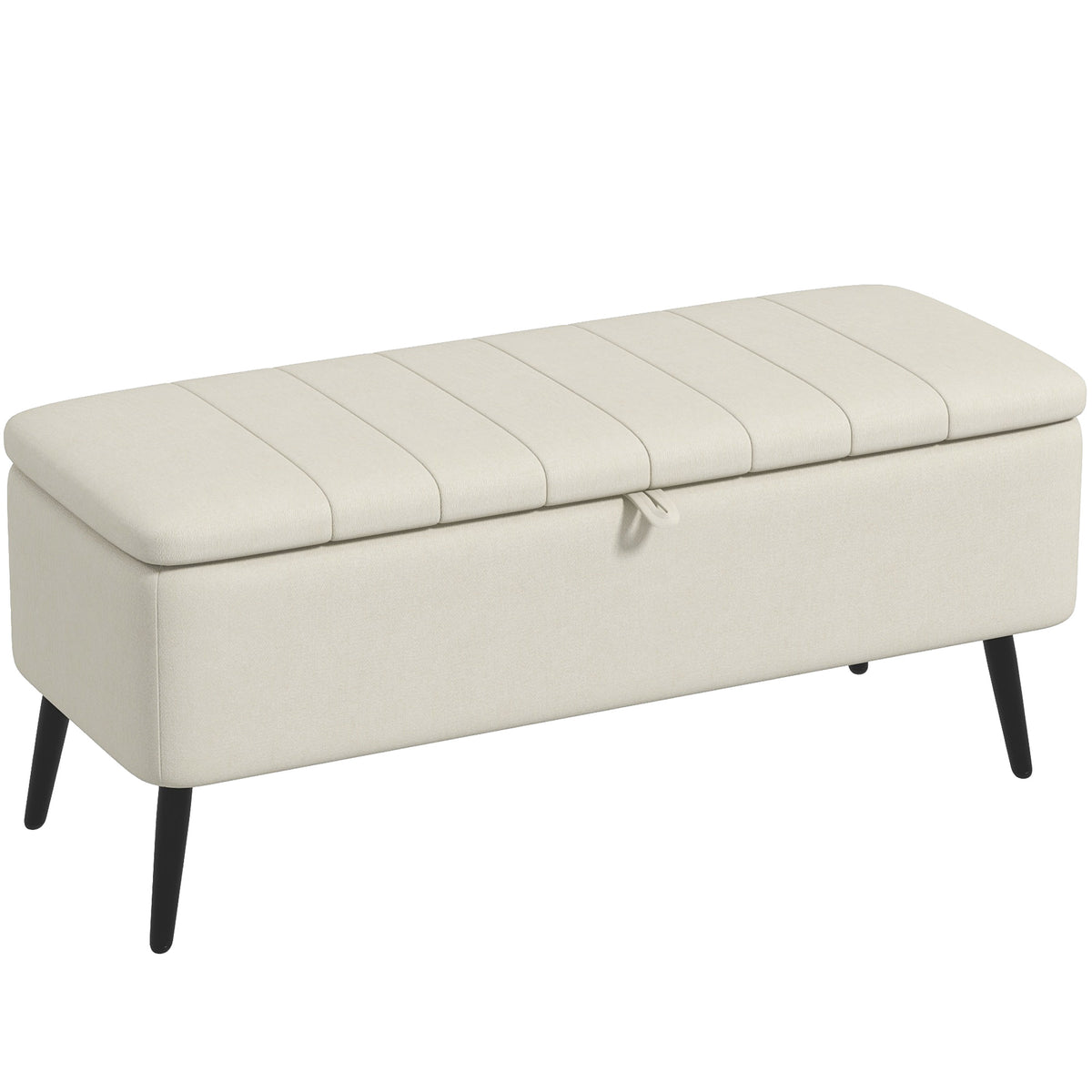 102 cm Linen-Look Storage Ottoman with Padded Lid – Cream
