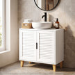HOMCOM Under Sink Bathroom Cabinet Adjustable Shelf Under Sink Cabinet 2 Louvered Doors, White – view 8