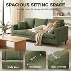 3 Seater Sofa with Wide Seat, Corduroy Fabric Couch with Deep Seat, Spring Cushion, Green