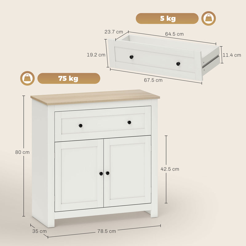 HOMCOM Sideboard Storage Cabinet, Modern Kitchen Cupboard with Adjustable Shelf, Drawer and Double Doors, Cream White – view 3