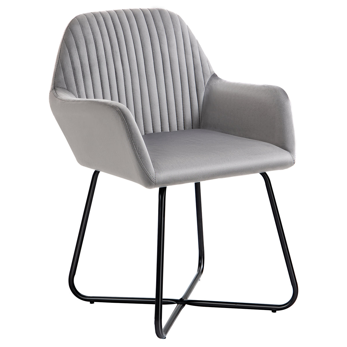 Velvet-Feel Accent Armchair with Cross Metal Base – Grey