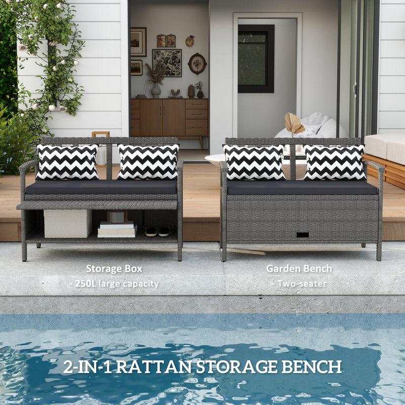 Outsunny 160L Storage Two-Seater Rattan Bench - Grey – view 4