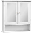 White wall-mounted bathroom cabinet with two mirrored doors and open lower shelf