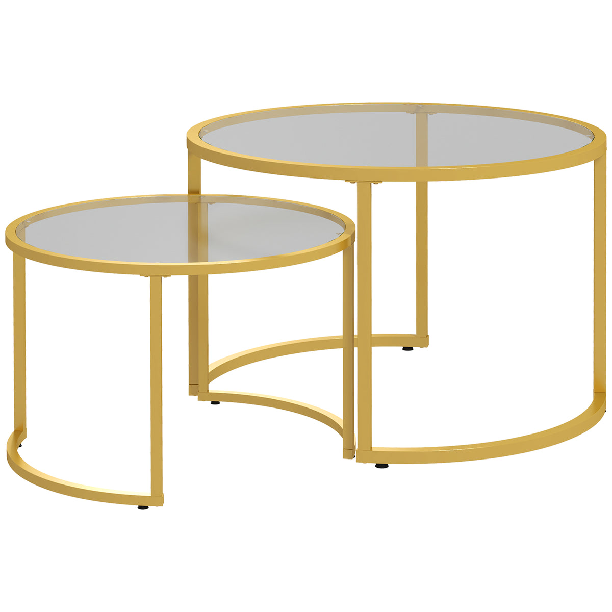 Set of 2 Round Tempered Glass Nesting Tables – Gold Tone