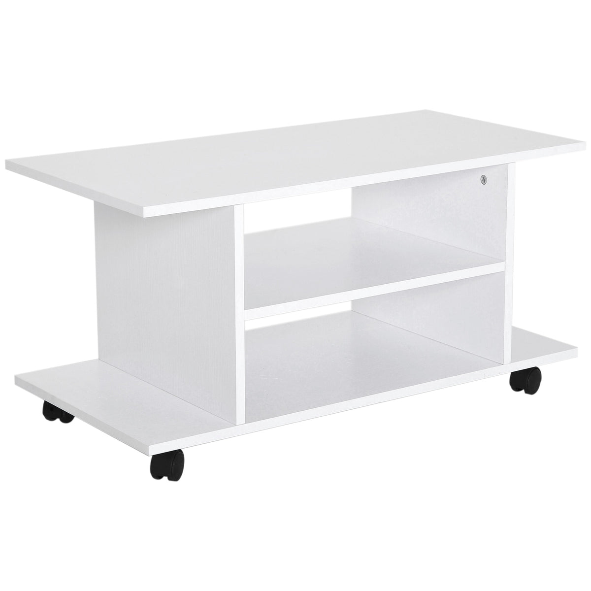 80 cm Mobile TV & Media Stand with 3-Tier Storage – White